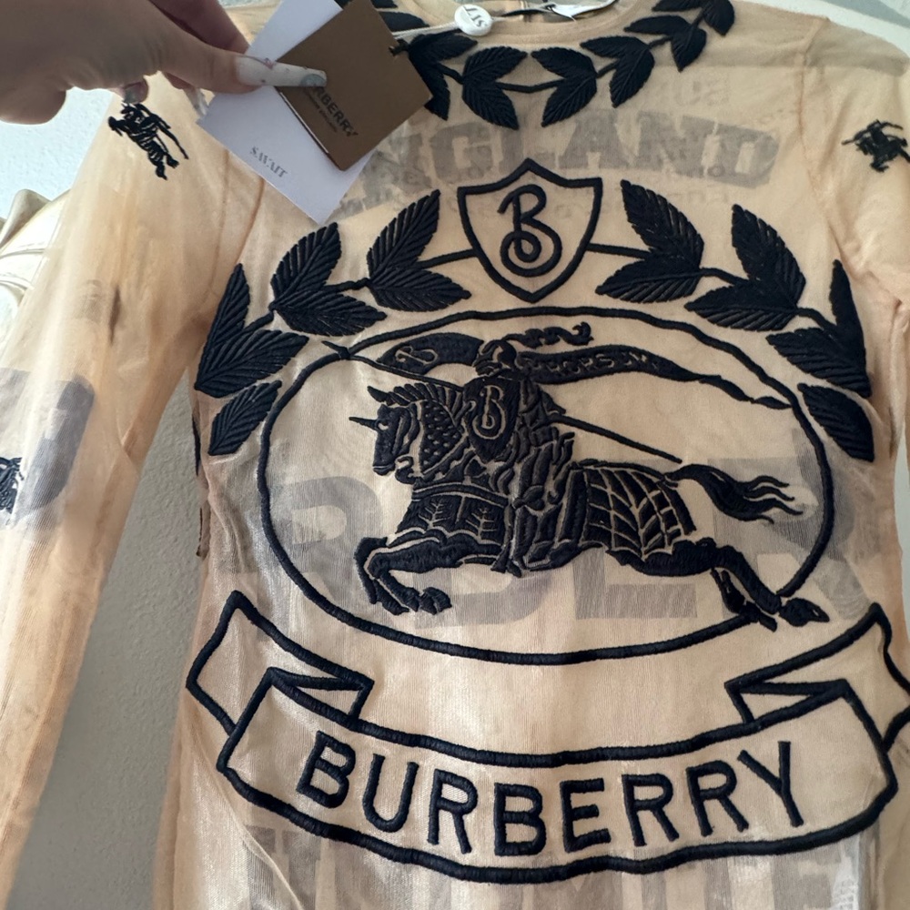 Burberry Cream and Black Embroidered body suit